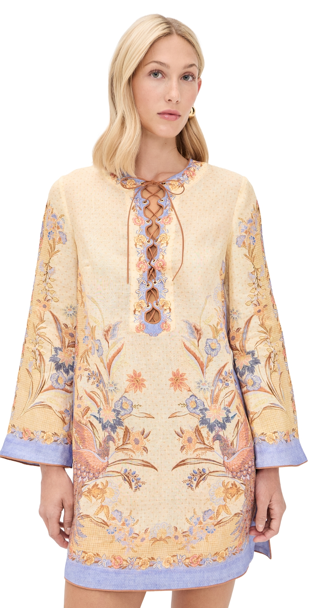 Zimmermann Indra Tunic Mini Dress Biscuit Scarf Floral