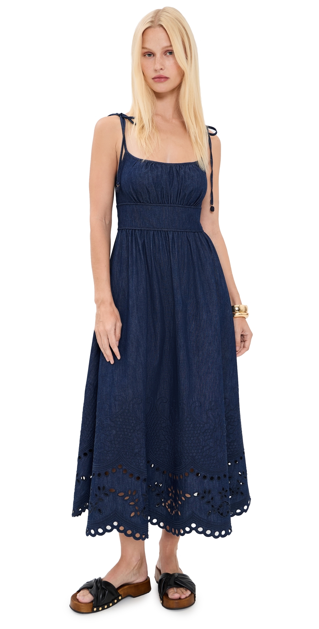 Zimmermann Mahon Broderie Denim Midi Dress Ink